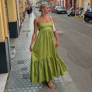 NWOT Abercrombie & Fitch Drama Bow-Back Taffeta Maxi Dress in Green